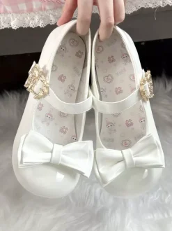 Sweet Lolita Shoes Bows Round Toe PU Leather Chunky Heel Lolita Pump
