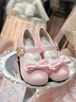 Sweet Lolita Shoes Bows Round Toe PU Leather Chunky Heel Lolita Pump
