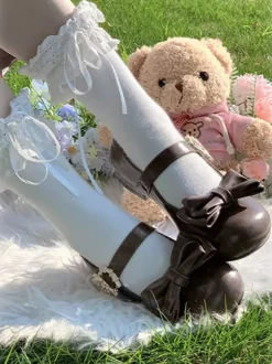 Sweet Lolita Shoes Bows Round Toe PU Leather Chunky Heel Lolita Pump