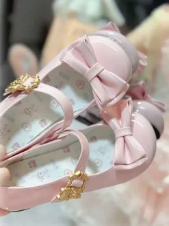 Sweet Lolita Shoes Bows Round Toe PU Leather Chunky Heel Lolita Pump