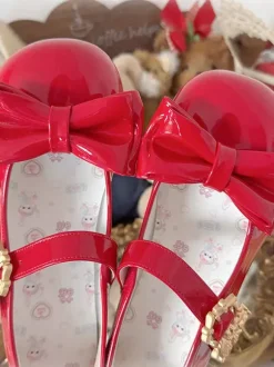 Sweet Lolita Shoes Bows Round Toe PU Leather Chunky Heel Lolita Pump