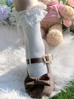 Sweet Lolita Shoes Bows Round Toe PU Leather Chunky Heel Lolita Pump