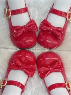 Sweet Lolita Shoes Bows Round Toe PU Leather Chunky Heel Lolita Pump