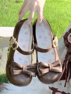 Sweet Lolita Shoes Bows Round Toe PU Leather Chunky Heel Lolita Pump