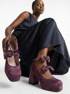 Sweet Lolita Shoes Dark Green Bows Micro Suede Upper Chunky Heel Lolita Pumps