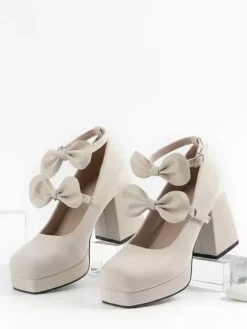 Sweet Lolita Shoes Dark Green Bows Micro Suede Upper Chunky Heel Lolita Pumps