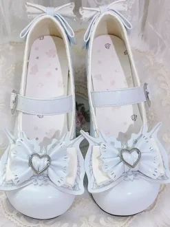 Sweet Lolita Shoes Light Sky Blue Bows PU Leather Puppy Heel Lolita Pumps
