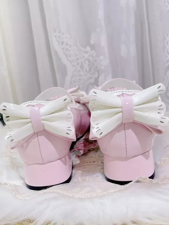 Sweet Lolita Shoes Light Sky Blue Bows PU Leather Puppy Heel Lolita Pumps