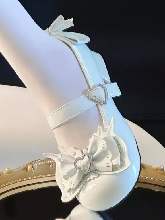 Sweet Lolita Shoes Light Sky Blue Bows PU Leather Puppy Heel Lolita Pumps