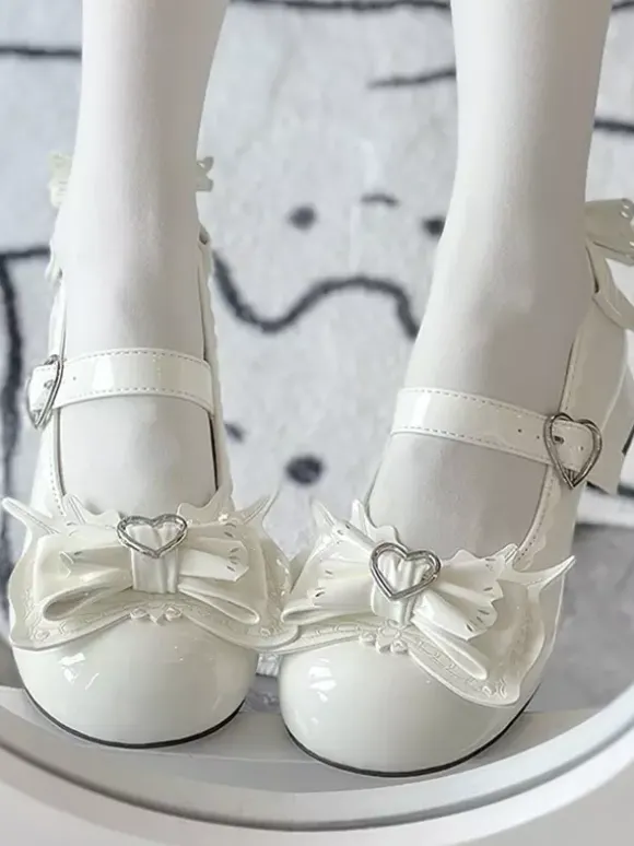 Sweet Lolita Shoes Light Sky Blue Bows PU Leather Puppy Heel Lolita Pumps