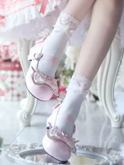 Sweet Lolita Shoes Light Sky Blue Bows PU Leather Puppy Heel Lolita Pumps
