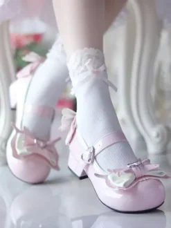 Sweet Lolita Shoes Light Sky Blue Bows PU Leather Puppy Heel Lolita Pumps