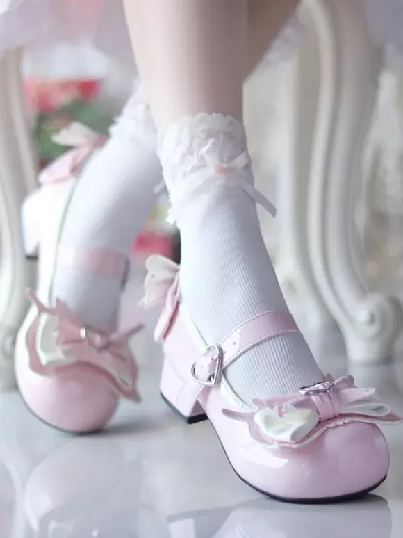 Sweet Lolita Shoes Light Sky Blue Bows PU Leather Puppy Heel Lolita Pumps