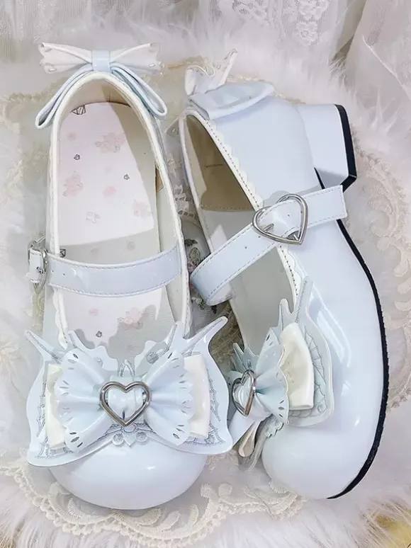 Sweet Lolita Shoes Light Sky Blue Bows PU Leather Puppy Heel Lolita Pumps