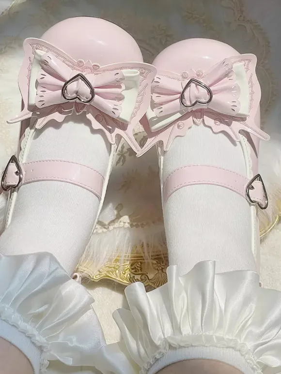 Sweet Lolita Shoes Light Sky Blue Bows PU Leather Puppy Heel Lolita Pumps