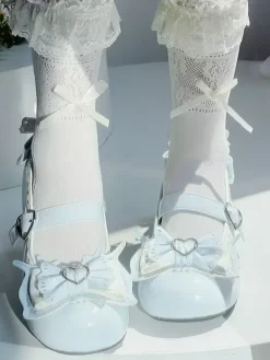 Sweet Lolita Shoes Light Sky Blue Bows PU Leather Puppy Heel Lolita Pumps