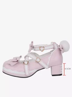 Sweet Lolita Shoes Pink Bows Chunky Heel Lolita Pumps