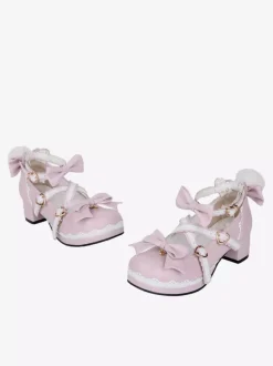 Sweet Lolita Shoes Pink Bows Chunky Heel Lolita Pumps