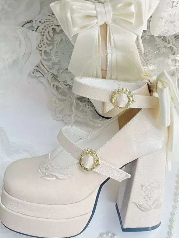 Sweet Lolita Shoes Pink Bows Mary Jane High Heels Platform Lolita Pumps