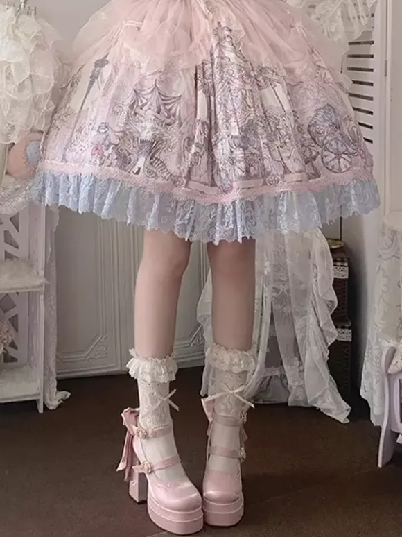 Sweet Lolita Shoes Pink Bows Mary Jane High Heels Platform Lolita Pumps