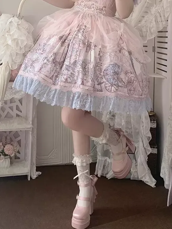 Sweet Lolita Shoes Pink Bows Mary Jane High Heels Platform Lolita Pumps