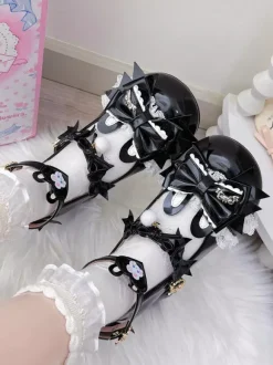 Sweet Lolita Shoes Pink Bows Rubbit Bunny PU Leather Chunky Heel Lolita Shoes