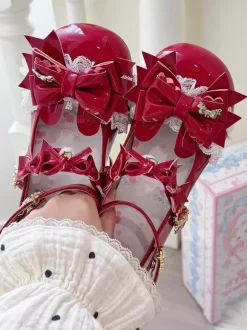 Sweet Lolita Shoes Pink Bows Rubbit Bunny PU Leather Chunky Heel Lolita Shoes