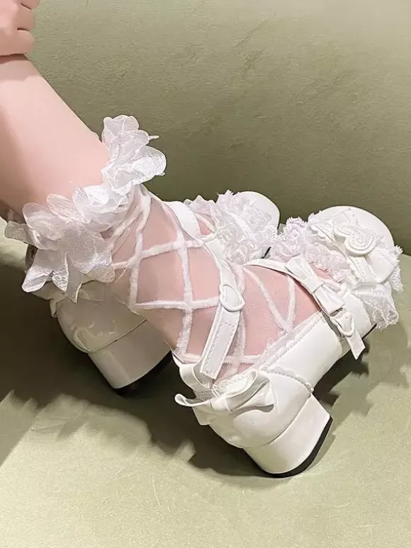 Sweet Lolita ShoesPink Bows Round Toe PU Leather Chunky Heel Lolita Pumps