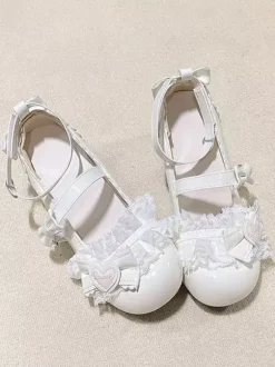 Sweet Lolita ShoesPink Bows Round Toe PU Leather Chunky Heel Lolita Pumps