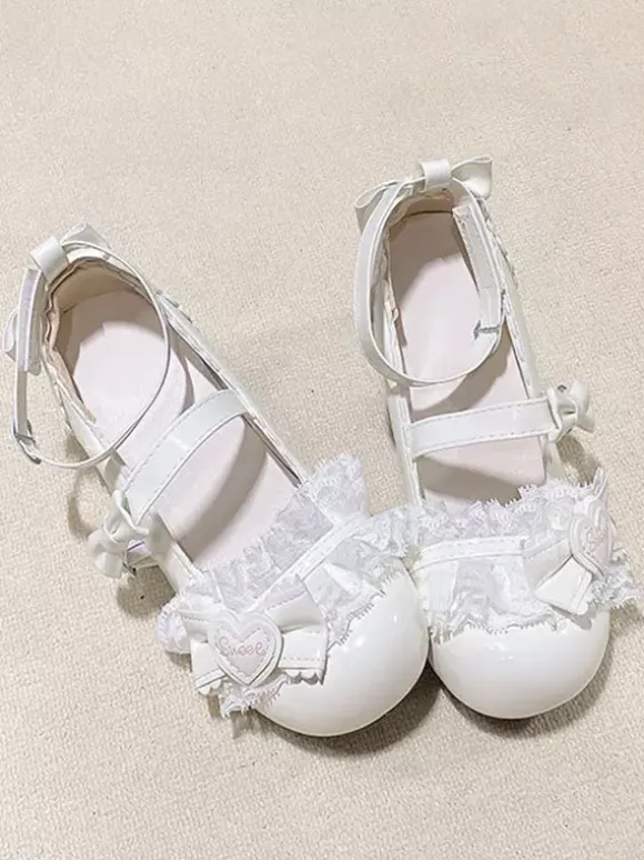 Sweet Lolita ShoesPink Bows Round Toe PU Leather Chunky Heel Lolita Pumps