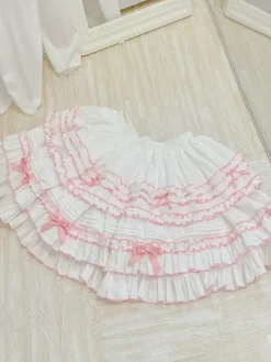 Sweet Lolita SK Color Block Pink Bows Ruffles Lolita Skirts