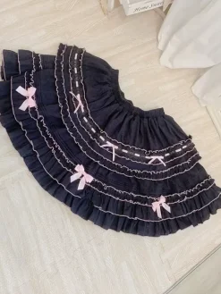 Sweet Lolita SK Color Block Pink Bows Ruffles Lolita Skirts