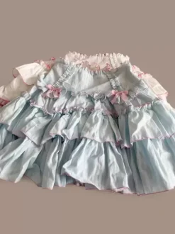 Sweet Lolita SK Color Block Pink Bows Ruffles Lolita Skirts