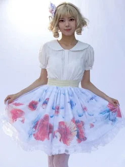 Sweet Lolita SK Floral Print as image Ruffles Lolita Skirts