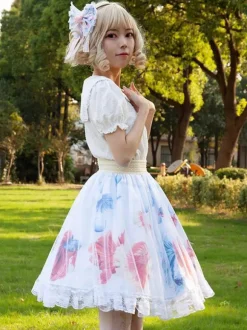 Sweet Lolita SK Floral Print as image Ruffles Lolita Skirts