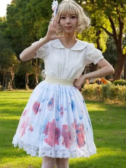 Sweet Lolita SK Floral Print as image Ruffles Lolita Skirts