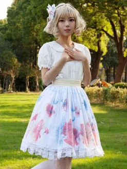 Sweet Lolita SK Floral Print as image Ruffles Lolita Skirts