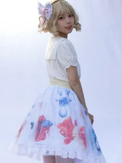 Sweet Lolita SK Floral Print as image Ruffles Lolita Skirts