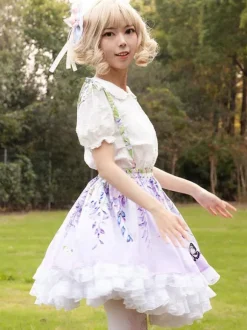 Sweet Lolita SK Floral Print Lilac Ruffles Lolita Skirts