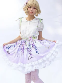 Sweet Lolita SK Floral Print Lilac Ruffles Lolita Skirts