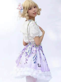 Sweet Lolita SK Floral Print Lilac Ruffles Lolita Skirts