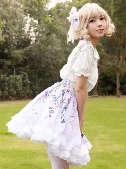 Sweet Lolita SK Floral Print Lilac Ruffles Lolita Skirts