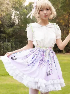Sweet Lolita SK Floral Print Lilac Ruffles Lolita Skirts