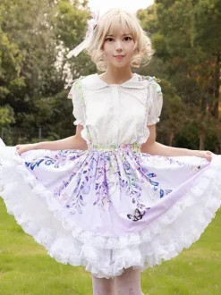 Sweet Lolita SK Floral Print Lilac Ruffles Lolita Skirts