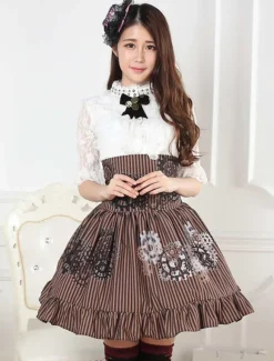 Sweet Lolita Skirt Black And White Gear Steampunk SK Lolita Skirt