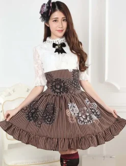 Sweet Lolita Skirt Black And White Gear Steampunk SK Lolita Skirt