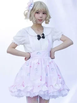 Sweet Lolita Skirt Floral Print Soft Pink Ruffles Lolita Skirts