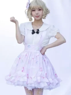 Sweet Lolita Skirt Floral Print Soft Pink Ruffles Lolita Skirts