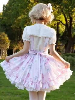 Sweet Lolita Skirt Floral Print Soft Pink Ruffles Lolita Skirts