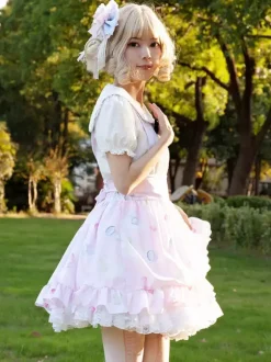 Sweet Lolita Skirt Floral Print Soft Pink Ruffles Lolita Skirts